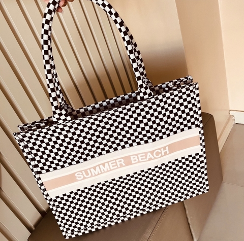 Bolsa tecido média quadrada • preta e branca