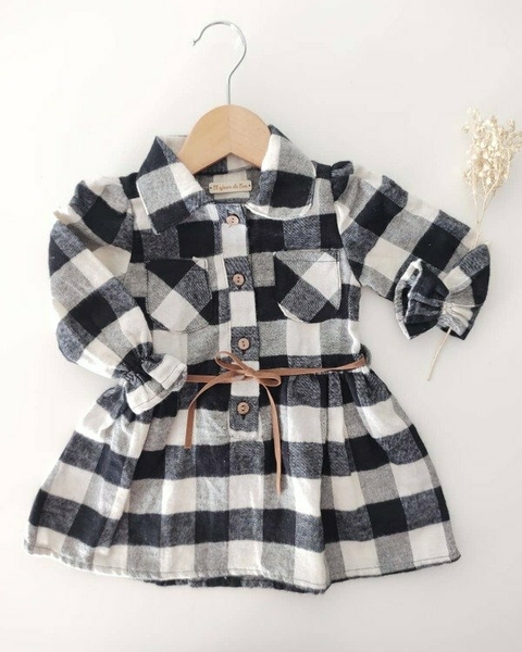 Vestido camisero cuadrillé (blanco y negro) - comprar online