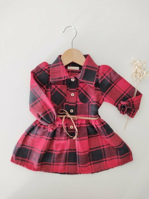 Vestido camisero cuadrillé (rojo y negro) - comprar online