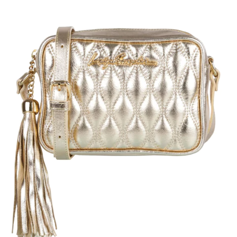 Bolsa Clássica em Couro Dourado e Alça Regular Pequena