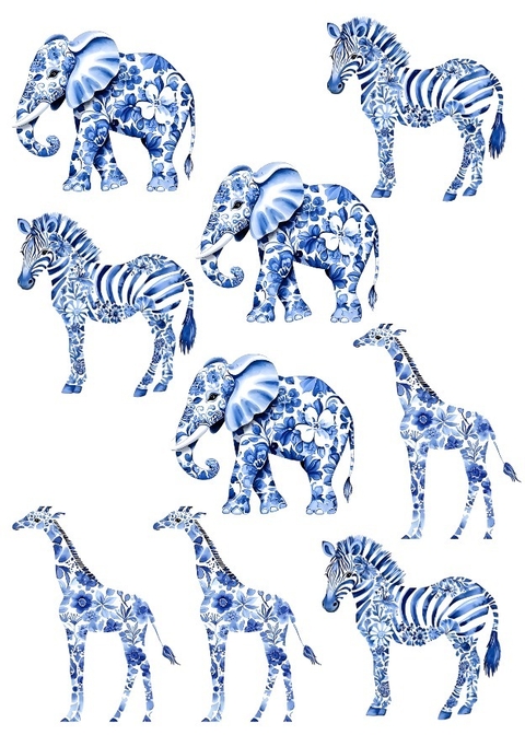 Decalque Hidro Transfer - Animais Safari Azul - comprar online