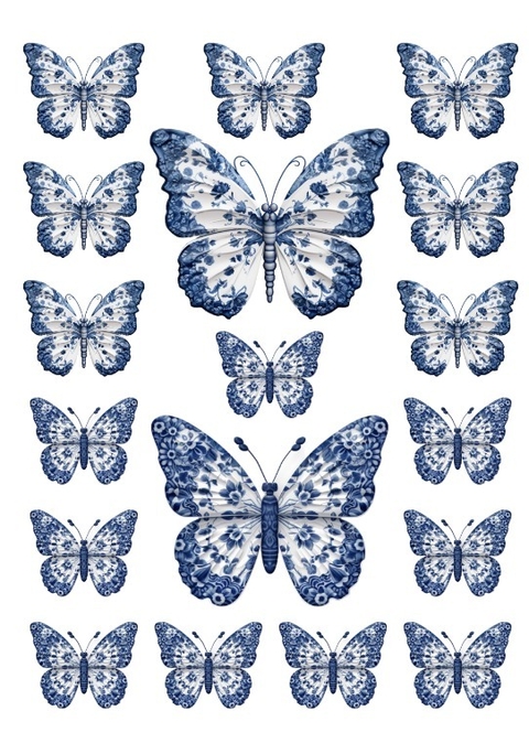 Decalque Hidro Transfer - Borboletas Chinoiserie Azul