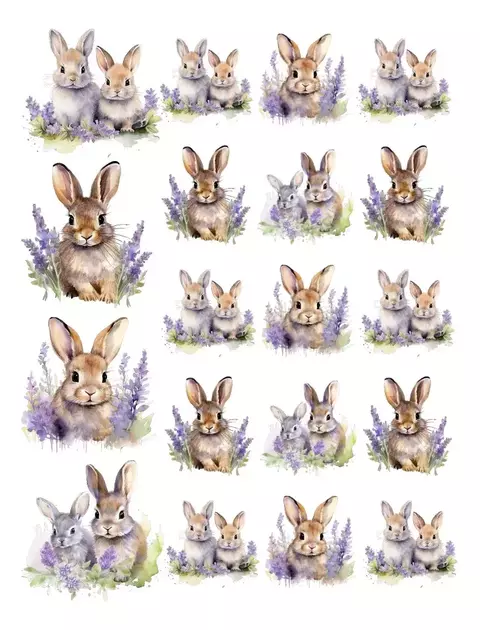 Decalque Hidro Transfer - Páscoa Coelhos Lavandas - comprar online