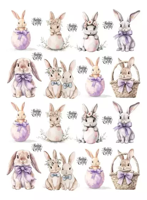 Decalque Hidro Transfer - Páscoa Coelhos Lilás Ovos - comprar online