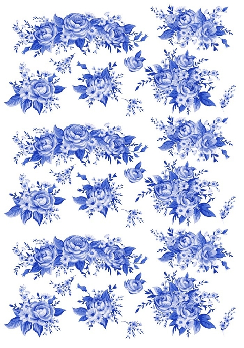 Decalque Hidro Transfer - Flores Azuis