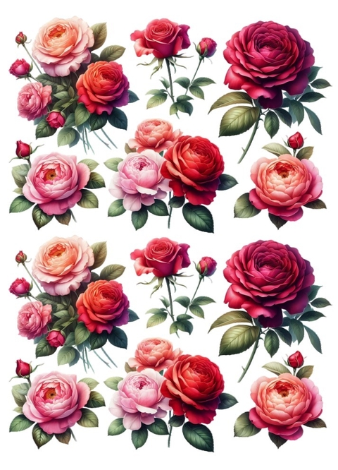 Decalque Hidro Transfer - Rosas vermelhas