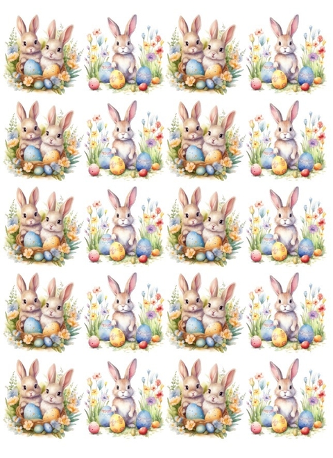 Decalque Hidro Transfer - Páscoa Coelhos Ovos coloridos