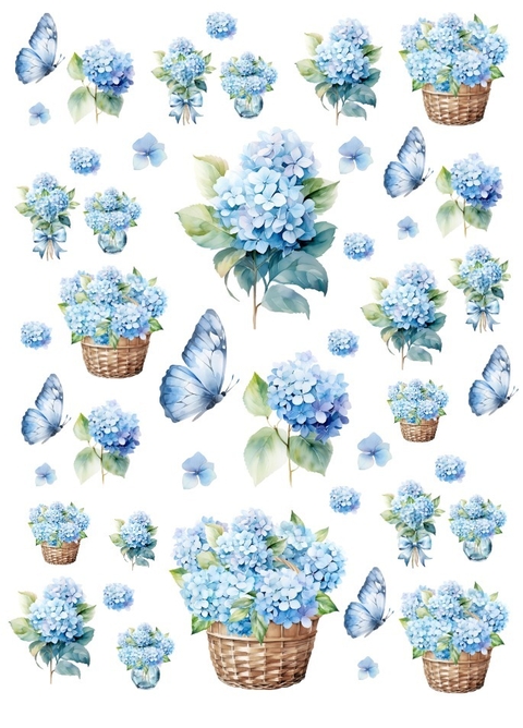 Decalque Hidro Transfer - Flor Hortênsias azuis - comprar online