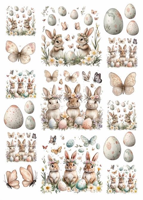 Decalque Hidro Transfer - Páscoa Coelhos Ovos Borboletas 1 - comprar online