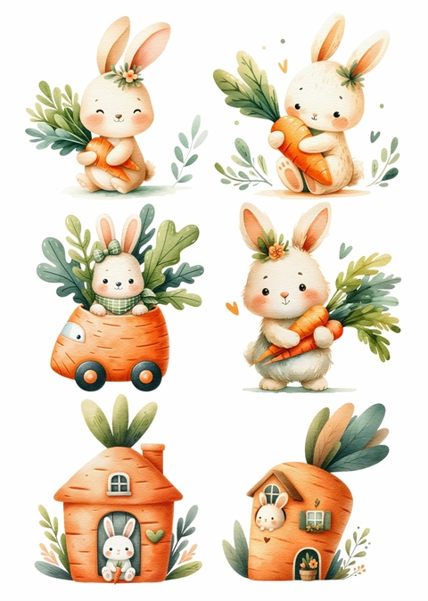 Decalque Hidro Transfer - Páscoa Coelhos e Cenouras - comprar online