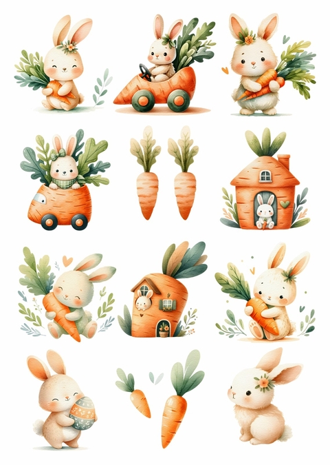 Decalque Hidro Transfer - Páscoa Coelhos e Cenouras M - comprar online