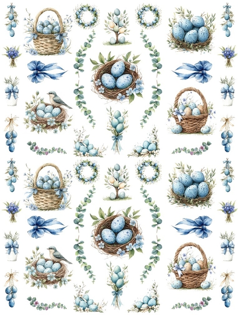 Decalque Hidro Transfer - Páscoa Coelhos Tons Azul Eucaliptos - comprar online