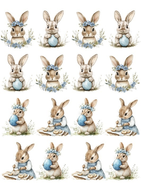 Decalque Hidro Transfer - Páscoa Azul Coelhos