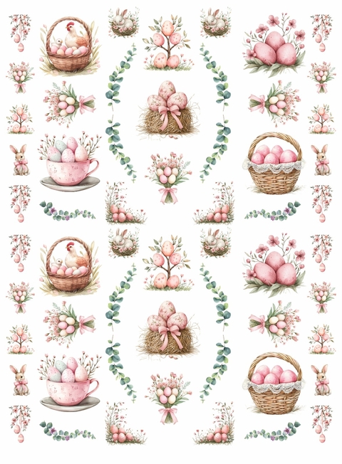 Decalque Hidro Transfer - Páscoa Coelhos Tons Rosa Eucaliptos - comprar online