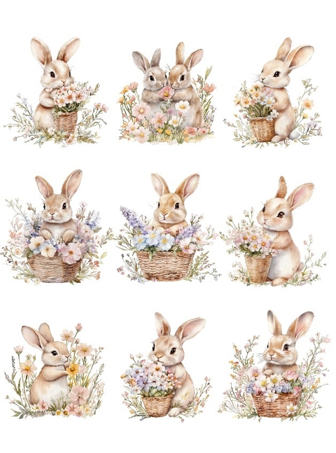 Decalque Hidro Transfer - Páscoa Coelhos Cestas Flor M - comprar online