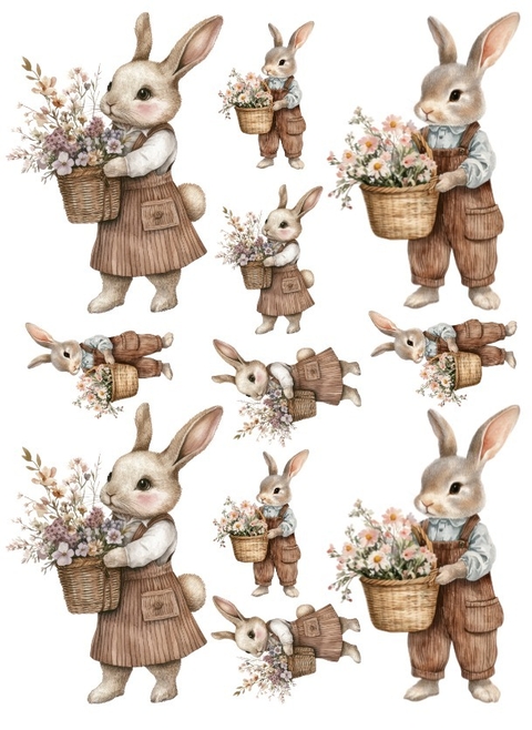Decalque Hidro Transfer - Páscoa Coelhos Marrom Flores - comprar online