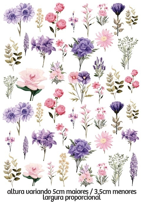 Decalque Hidro Transfer - Flores Lilás e Rosa M - comprar online