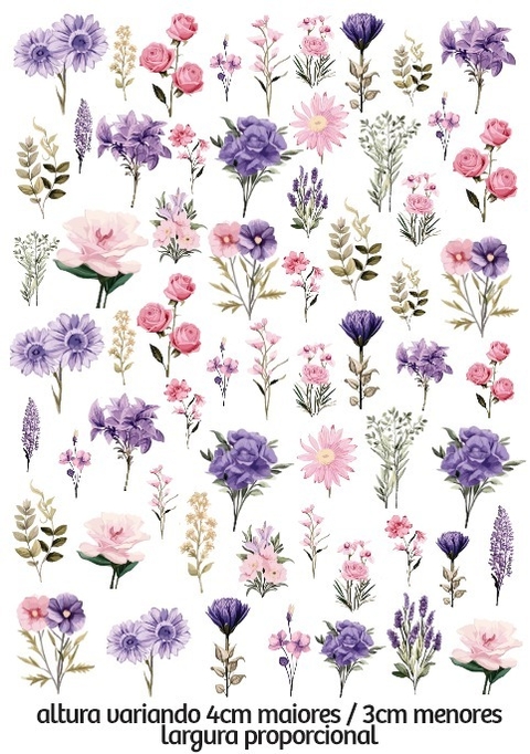Decalque Hidro Transfer - Flores Lilás e Rosa P - comprar online