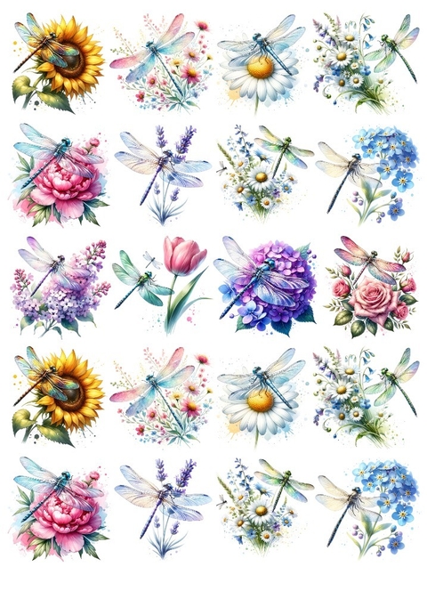Decalque Hidro Transfer - Libélulas e Flores 2 - comprar online