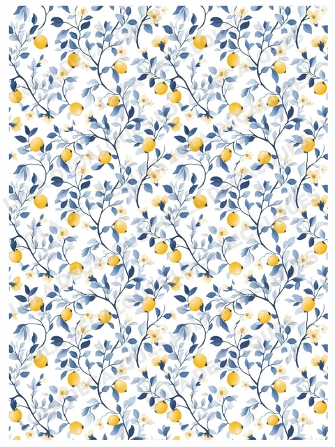 Decalque Hidro Transfer - Limão Siciliano Chinoiserie Azul 2 - comprar online