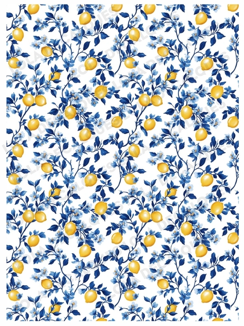 Decalque Hidro Transfer - Limão Siciliano Chinoiserie Azul 1 - comprar online