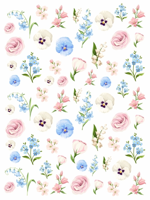 Decalque Hidro Transfer - Flores - Miosótis, amor perfeito e outras - comprar online