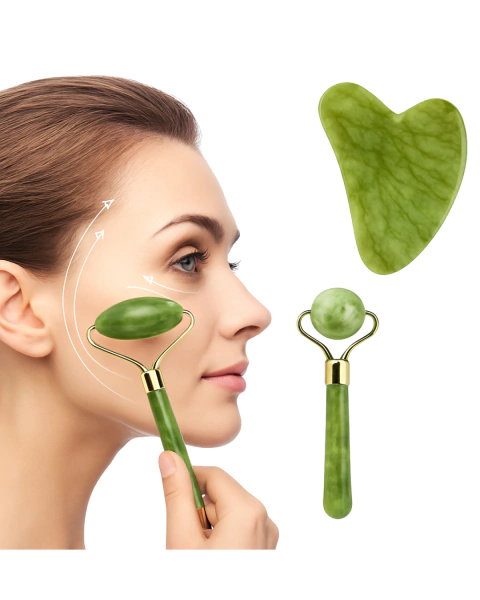 Kit Com Massageador Facial Pedra Jade