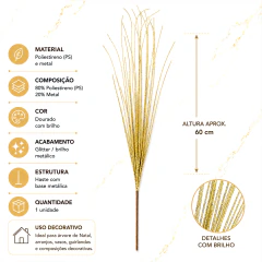 KIt 3 Haste Decorativa Dourada 60cm com Glitter Pick Grass para Arranjos Natalinos e Vasos - comprar online