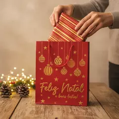 Sacola de Natal Feliz Natal 32x26x12 cm para Presente - Sorelle Artes