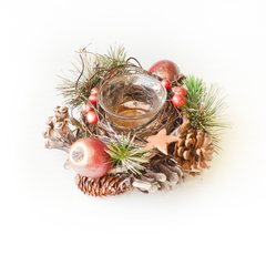 Arranjo Castiçal Natalino Decorativo com Pinhas e Frutas Porta 1 Vela de led para Mesa, Ceia e Decoração - comprar online