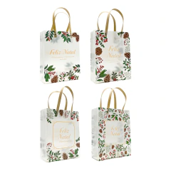 Kit Sacolas de Presente PVC Natalinas com Flores e Pinhas 20x15x7 cm na internet