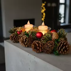 ARRANJO NATAL CASTICAL PINHAS AZEVINHOS2 VELAS 30X15