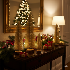 Kit 3 Mini Árvores Pinheiro de Natal Dourada Decorativas