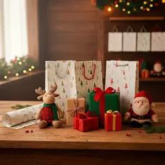 Sacola de Natal Decorada 23x18 cm com Árvores Douradas na internet