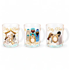 Kit 3 Canecas Natalinas de Vidro 330ml Presépio Reis Magos Sagrada Família na internet