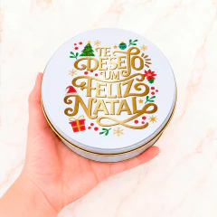 Kit 4 Latas Natalinas Redondas Metal 13x6 cm 800 ml com Tampa para Doces Biscoitos e Presentes