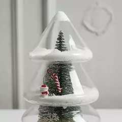 Luminária Natal Pinheiro Vidro LED Papai Noel Enfeite 20cm - Sorelle Artes