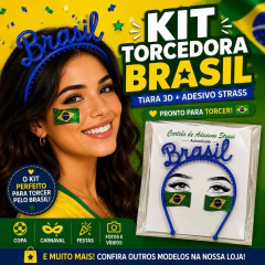 Kit Torcedora Brasil Tiara 3D Com Nome Brasil + Adesivo Strass Bandeira Do Brasil na internet