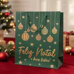 Sacola de Natal Feliz Natal 32x26x12 cm para Presente