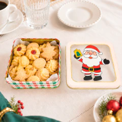 Lata Natalina de Metal 15,5cm com Tampa Transparente Papai Noel para Biscoitos e Presentes