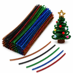 Kit Haste Chenille 30cm 100 Unidades Metalizados Limpador de Cachimbo Artesanato Escolar DIY Cabelo Maluco Flores Natal