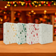 Sacola de Natal Decorada 23x18 cm com Árvores Douradas - loja online