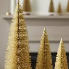 Kit 3 Mini Árvores Pinheiro de Natal Dourada Decorativas - Sorelle Artes