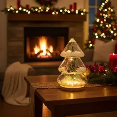 Luminária Natal Pinheiro Vidro LED Papai Noel Enfeite 20cm - loja online