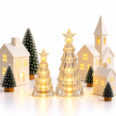 Kit 2 Mini Árvore de Natal LED Cascata Transparente 15 cm Acrílico Cenário Vila Natalina - comprar online
