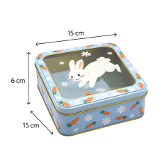 2 Caixinha de Páscoa em Metal com Visor Decorada Coelho 15x15x6cm - loja online