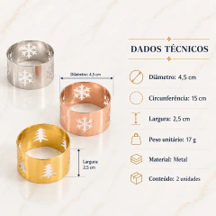 Kit 2 Porta-Guardanapos Natalinos Metal 4,5cm Floco de Neve ou Pinheiro Mesa Posta - comprar online