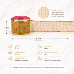 Fita Natalina Aramada Telada 5cm x 2,7m com Glitter para Laços Árvore Guirlanda - loja online