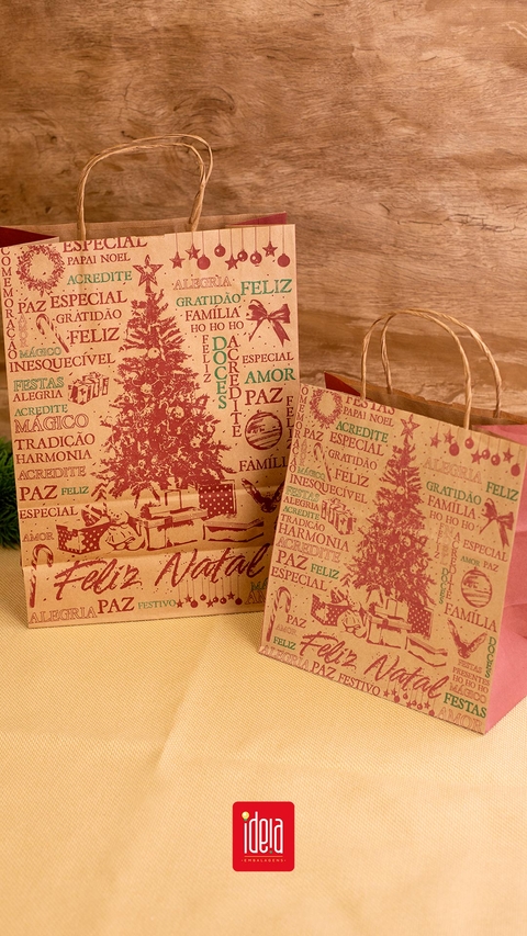 Sacola Papel Kraft Natal Noelc/ Alça Reforçada P 34X12 10 UN