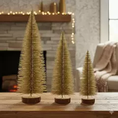 Imagem do Kit 3 Mini Árvores Pinheiro de Natal Dourada Decorativas